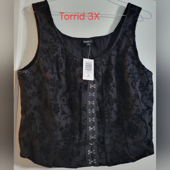 torrid Tops - torrid Black Floral Brocade Hook-and-Eye Tank Top